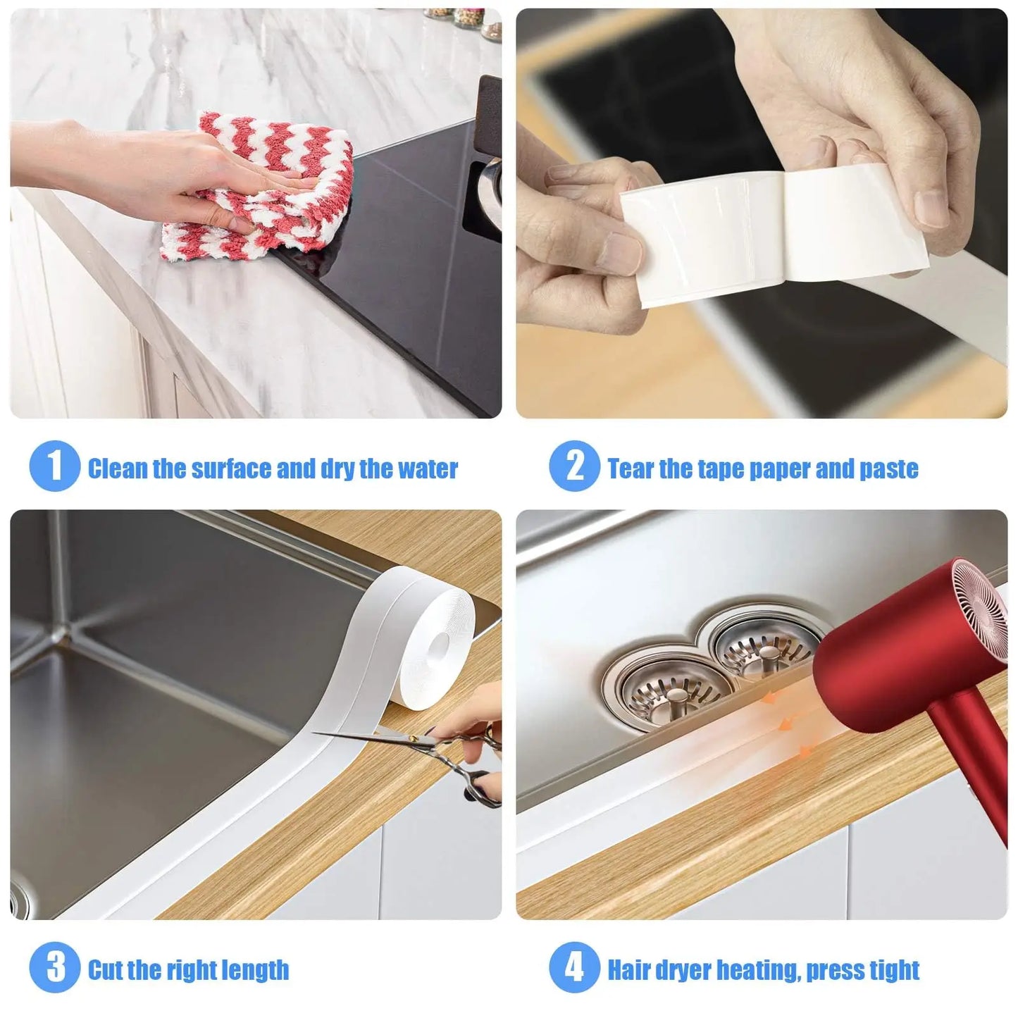 3.2m Shower Bath Sealing Tape PVC Waterproof Self Adhesive Caulk Tape For Bathroom Toilet Edge Sealer Kitchen Anti Mold Tape