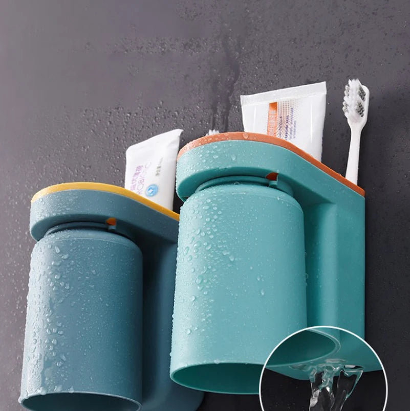 1-2Pcs Toothbrush Cup Multi-function Punch-free Toothbrush Holder for Bathroom Wall-mounted Cups Gargle Plastic Products Home