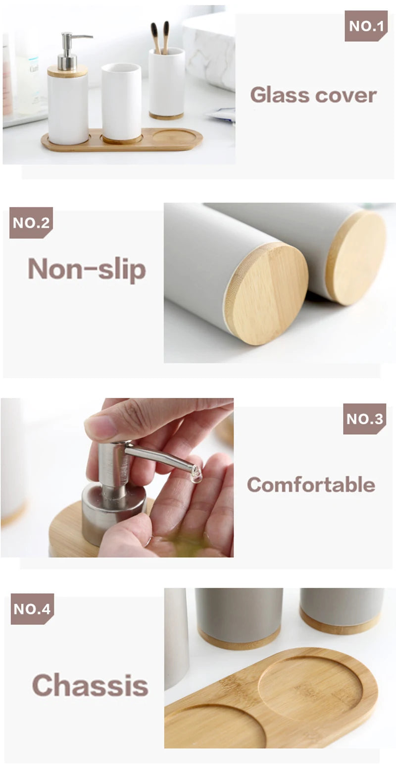 UNTIOR 3PCS Ceramic Bathroom Accessories Set Fashion Soap Dispenser Toothbrush Holder Tumbler Ceramic Household Bathroom Product