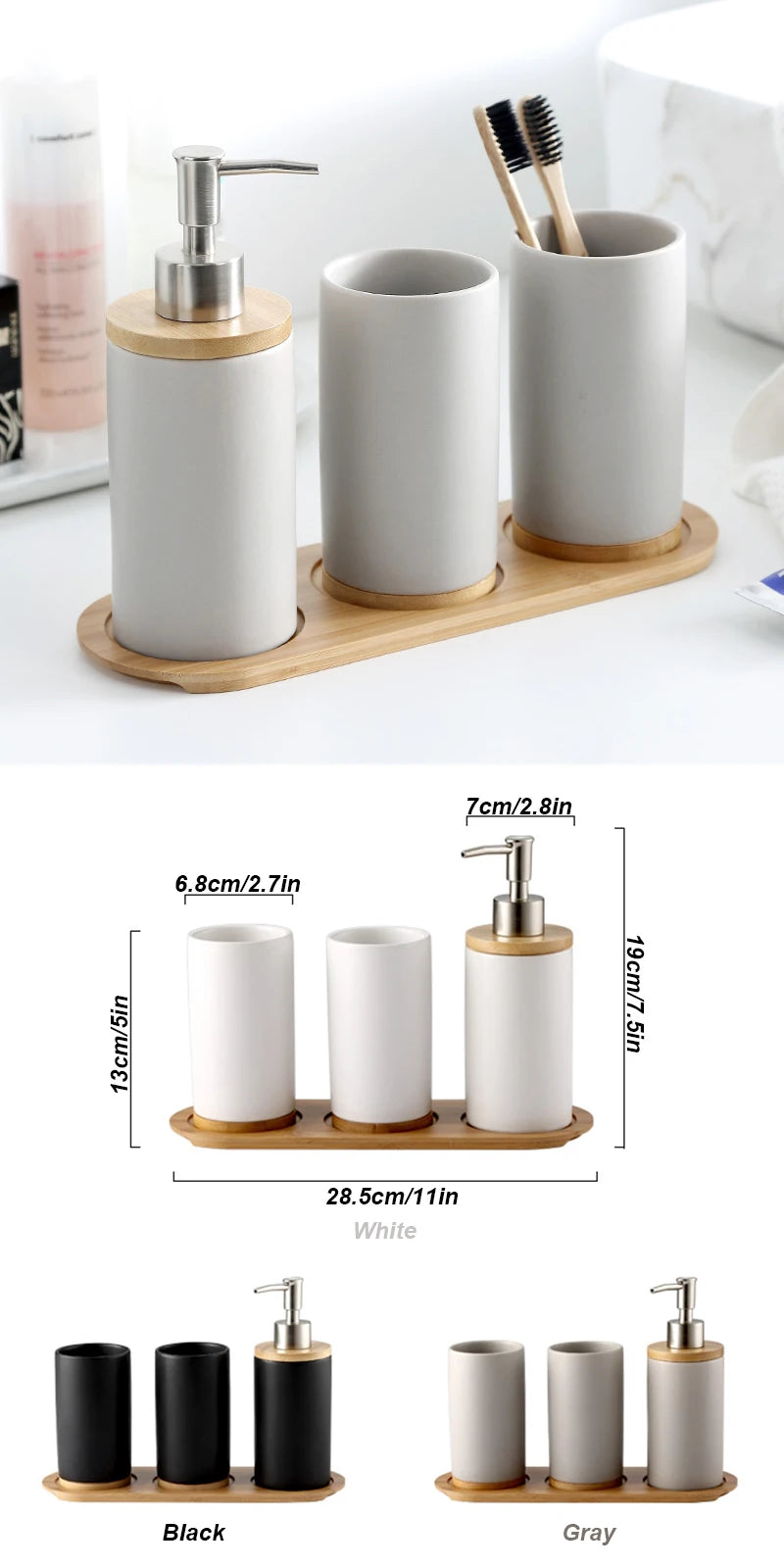 UNTIOR 3PCS Ceramic Bathroom Accessories Set Fashion Soap Dispenser Toothbrush Holder Tumbler Ceramic Household Bathroom Product