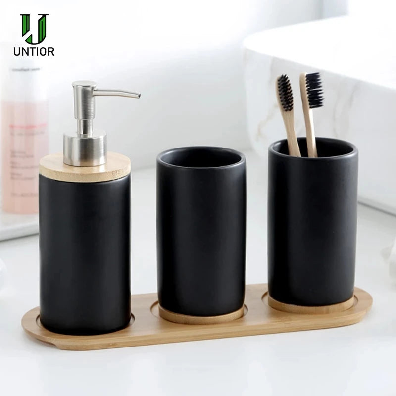 UNTIOR 3PCS Ceramic Bathroom Accessories Set Fashion Soap Dispenser Toothbrush Holder Tumbler Ceramic Household Bathroom Product