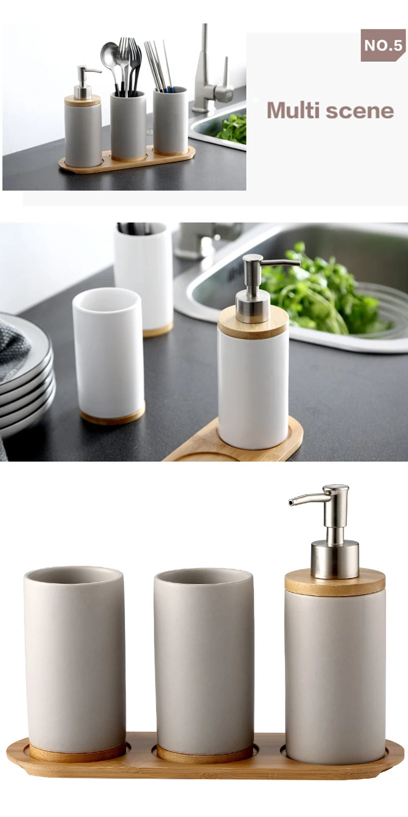 UNTIOR 3PCS Ceramic Bathroom Accessories Set Fashion Soap Dispenser Toothbrush Holder Tumbler Ceramic Household Bathroom Product