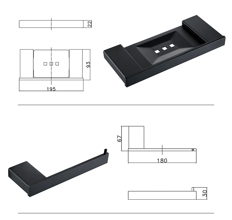 Bathroom Accessories Hardware Set Matte Black SUS304 Stainless Steel Paper Holder Toothbrush Holder Towel Bar Bath Shelves