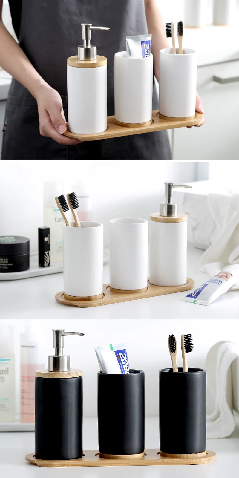 UNTIOR 3PCS Ceramic Bathroom Accessories Set Fashion Soap Dispenser Toothbrush Holder Tumbler Ceramic Household Bathroom Product