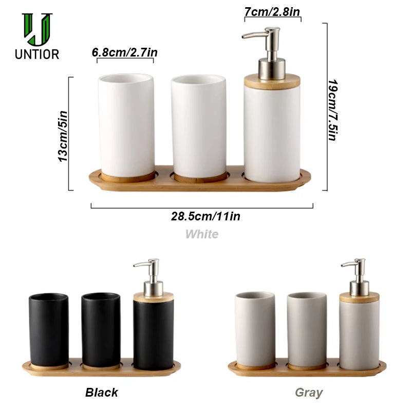 UNTIOR 3PCS Ceramic Bathroom Accessories Set Fashion Soap Dispenser Toothbrush Holder Tumbler Ceramic Household Bathroom Product