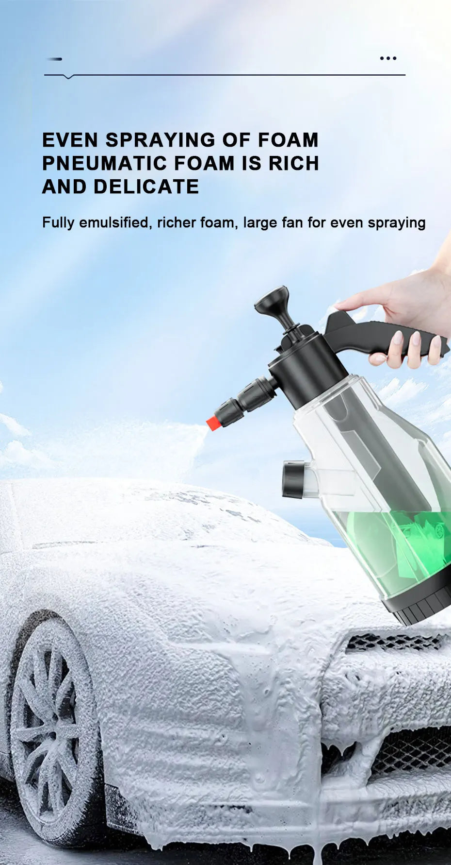 SEAMETAL 2L Pneumatic Foam Sprayer Side Opening Upgraded Hand Pump Snow Foam Car Wash Spray Thicken Bottle Car Cleaning Tools