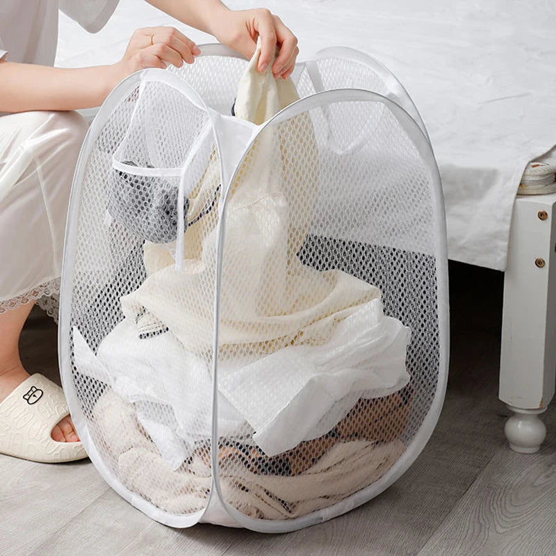 Folding Dirty Laundry Sorting Basket Washing Frame Bathroom Cloth Mesh Storage Bag Frame Bucket Laundry Organizers Storage Pouch