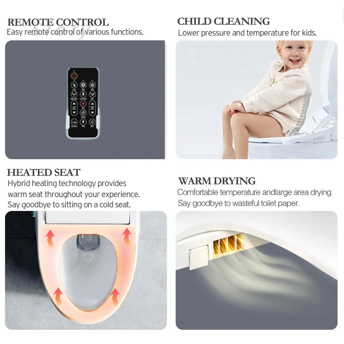 Smart Toilet Bowl Remote Control Toilet Cover Dryer Water Wind Auto Open Lip Nigh Lighting For Bathroom Smart Bathroom WC