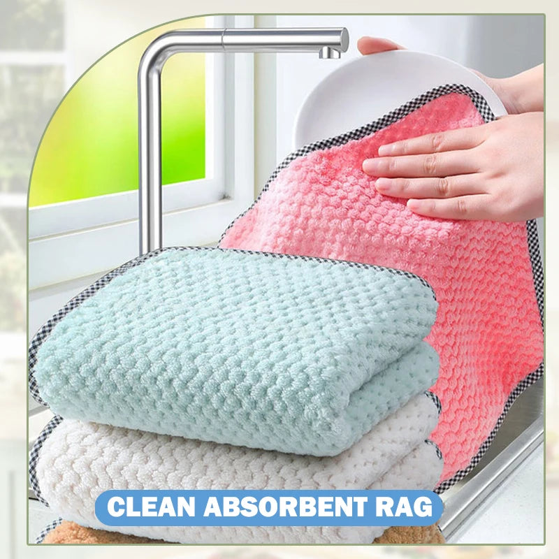 Home Kitchen Daily Dish Towel Cloth Kitchen Rag Non-stick Oil Thickened Table Cleaning Cloths Double-layer Absorbent Microfiber