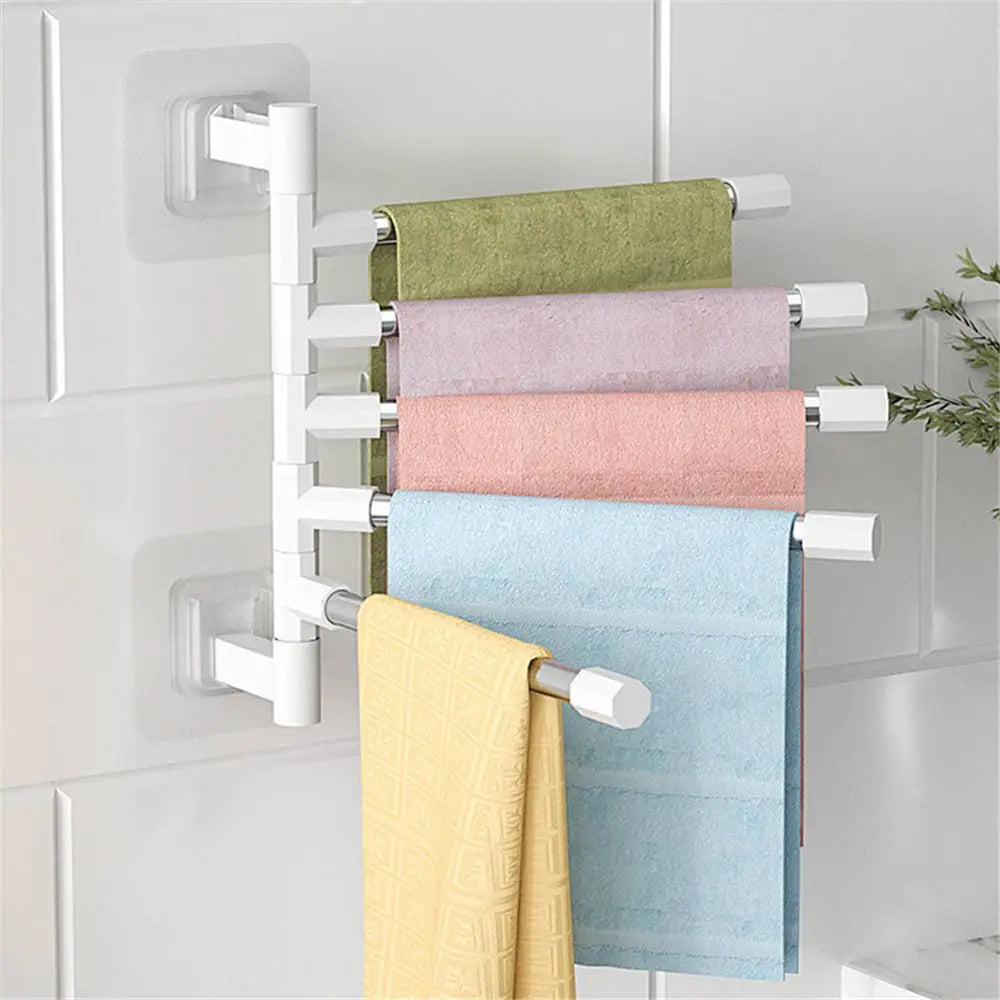 Rotatable Swing Arms Towel Rack Bathroom Kitchen Wall Mounted Bracket Save Space 3-8-Bar Aluminum Towel Hanger Organizer