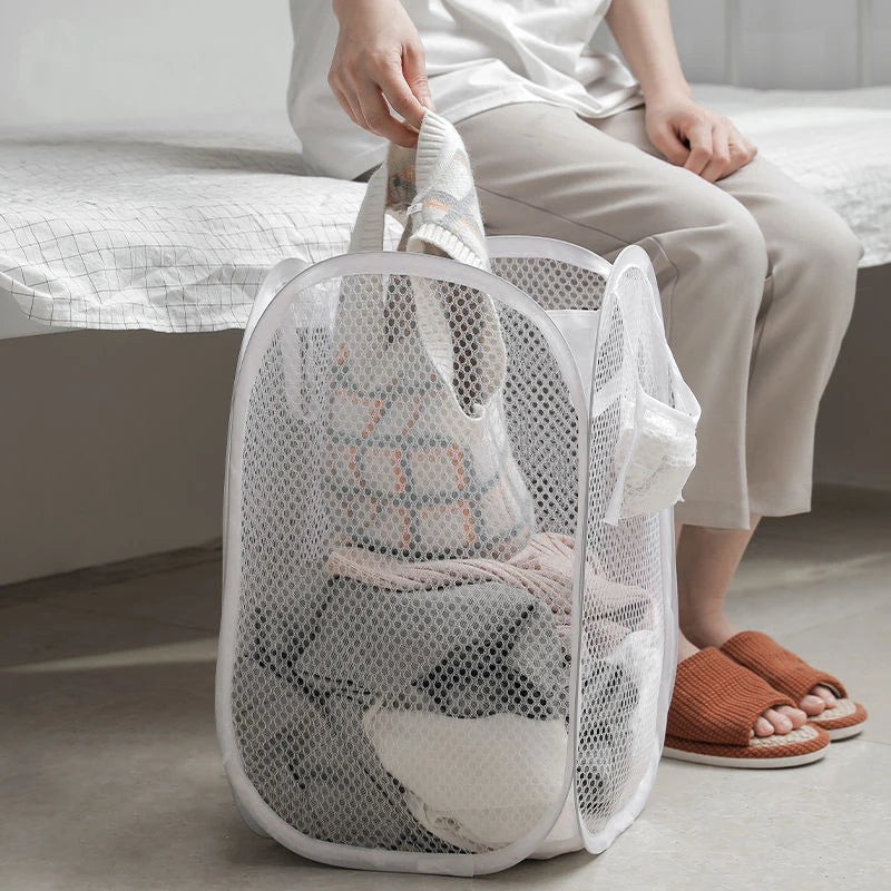 Folding Dirty Laundry Sorting Basket Washing Frame Bathroom Cloth Mesh Storage Bag Frame Bucket Laundry Organizers Storage Pouch