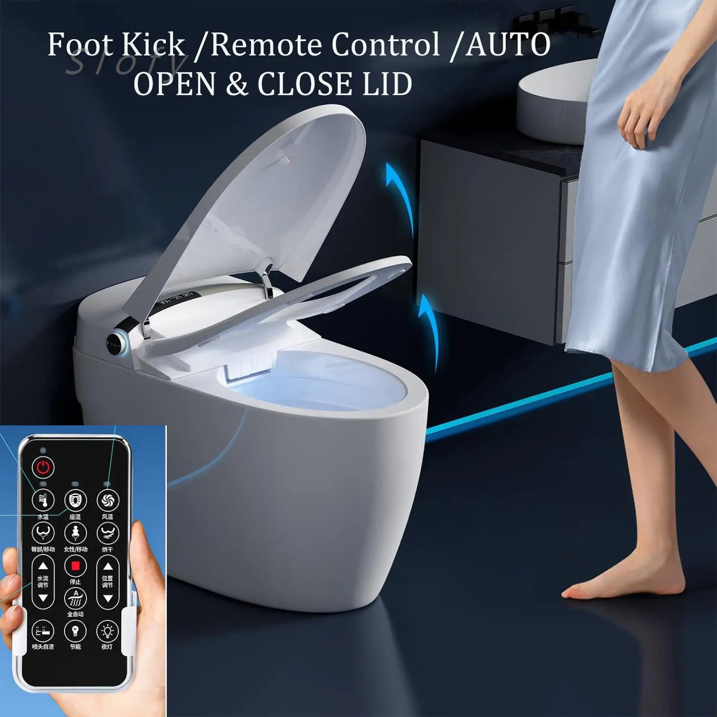 Smart Toilet Bowl Remote Control Toilet Cover Dryer Water Wind Auto Open Lip Nigh Lighting For Bathroom Smart Bathroom WC