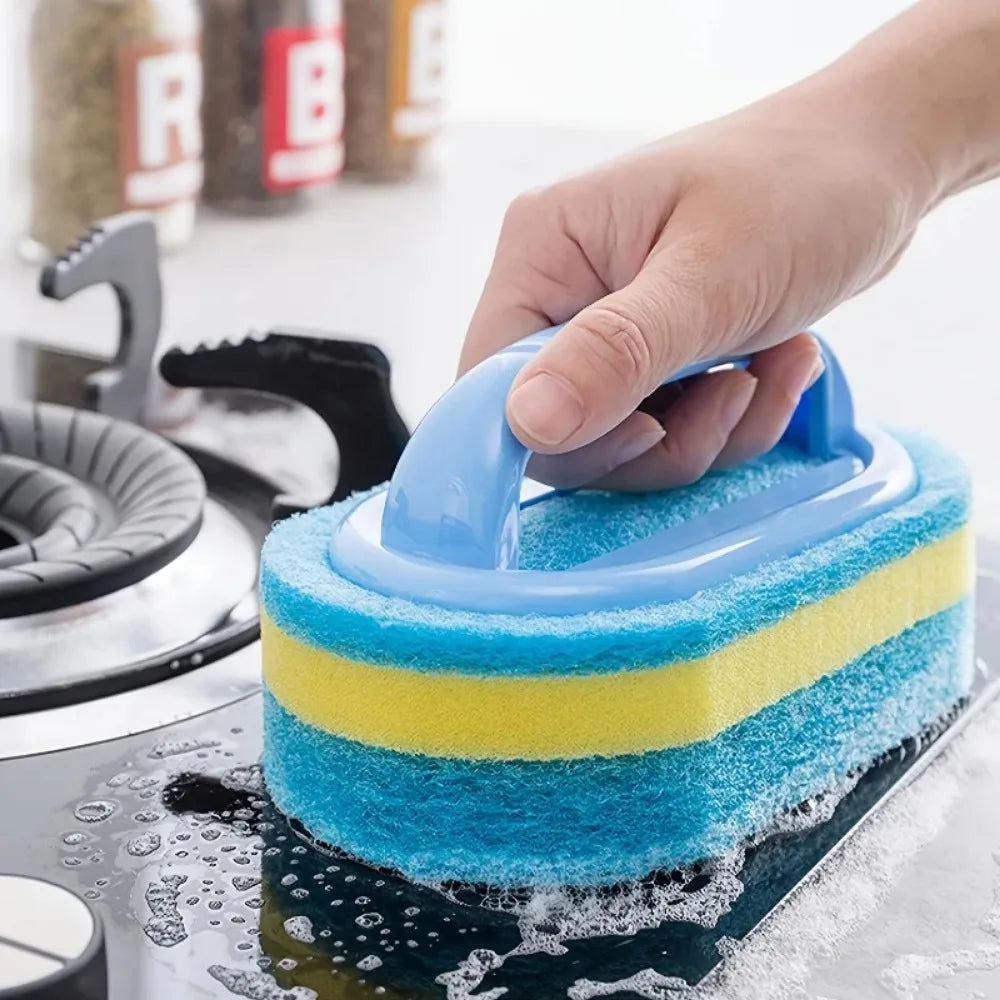 Household Cleaning Brush With Handle Dish Soap Bathroom Kitchen Tub Thicken Scrubbing Sponge Wipe Durable Tools Accessories Home