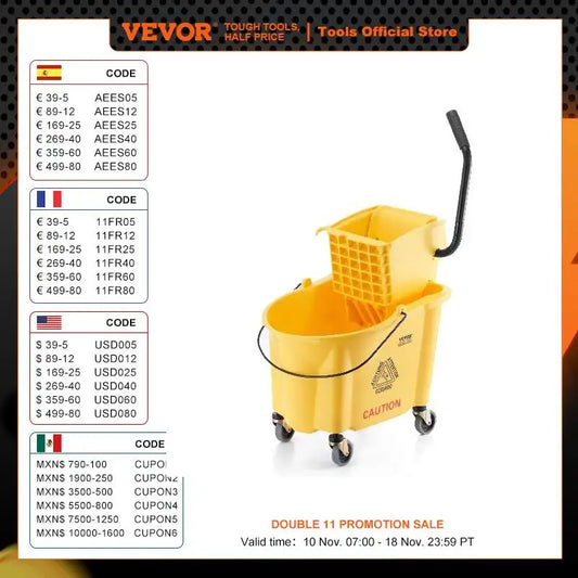 VEVOR Mop Bucket with Wringer Commercial Mop Bucket with Side Press Wringer for Professional Industrial Business Floor Cleaning