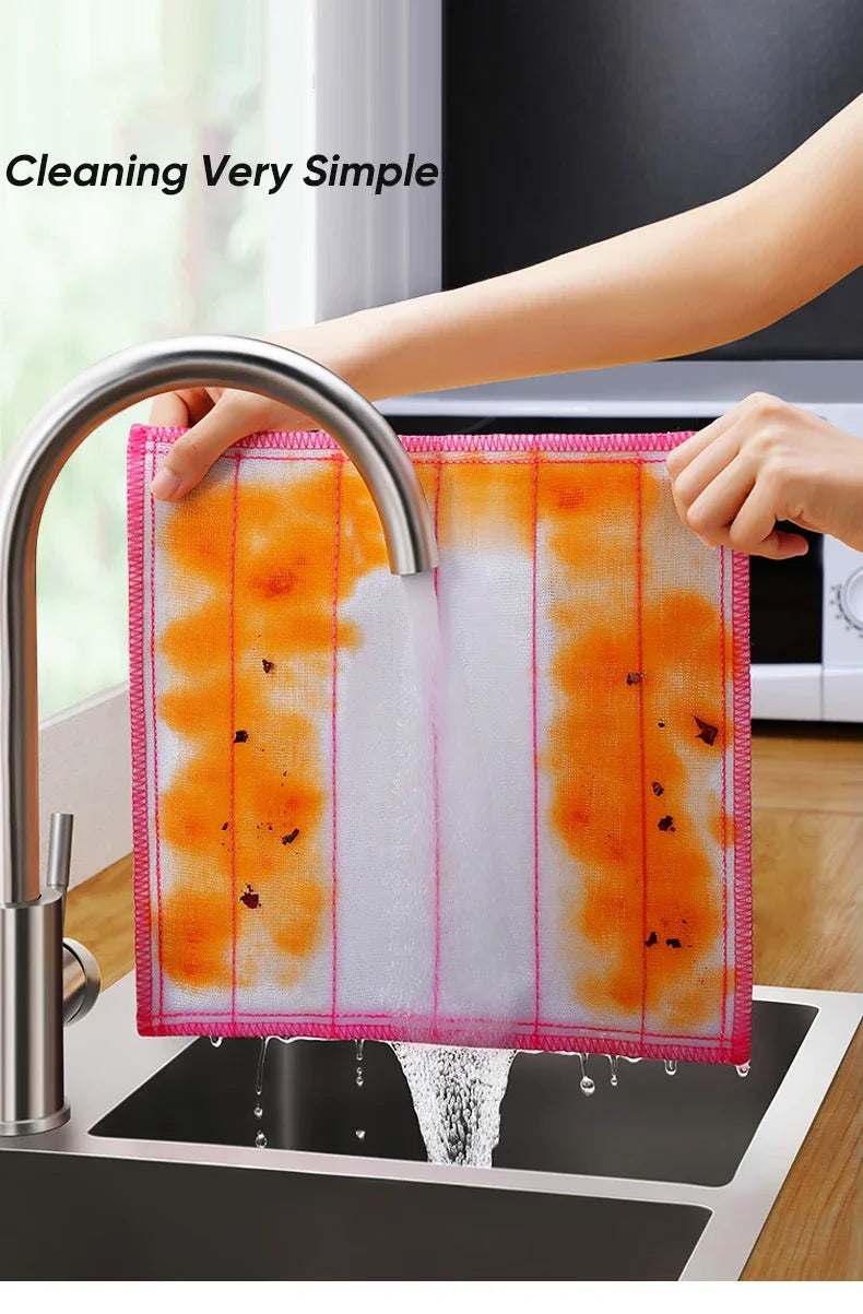 2Pcs Kitchen Towels Cotton Dishcloth Super Absorbent Non-stick Oil Reusable Cleaning Cloth Kitchen Daily Dish Towels