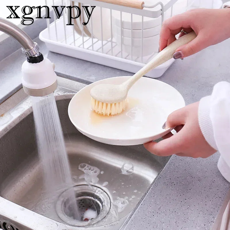 xgnvpy Long Handle Cleaning Brush Multifunctional Pan Pot Sink Dish Bowl Washing Tool Stain Removal Kitchen Utility