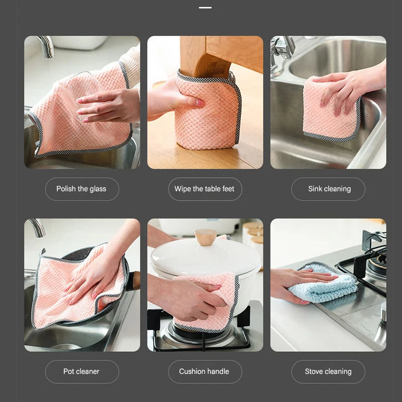 Home Kitchen Daily Dish Towel Cloth Kitchen Rag Non-stick Oil Thickened Table Cleaning Cloths Double-layer Absorbent Microfiber