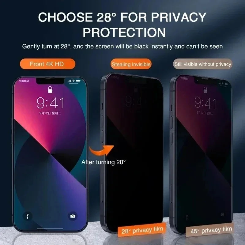 1-2Pcs Anti-Spy Glass For iPhone 15 14 13 12 11 Pro Max Mini 7 8 Plus Privacy Screen Protector For iPhone XR XS MAX X SE 2022