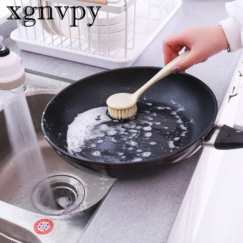 xgnvpy Long Handle Cleaning Brush Multifunctional Pan Pot Sink Dish Bowl Washing Tool Stain Removal Kitchen Utility