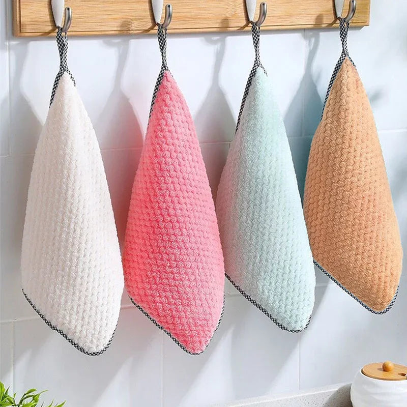 Home Kitchen Daily Dish Towel Cloth Kitchen Rag Non-stick Oil Thickened Table Cleaning Cloths Double-layer Absorbent Microfiber