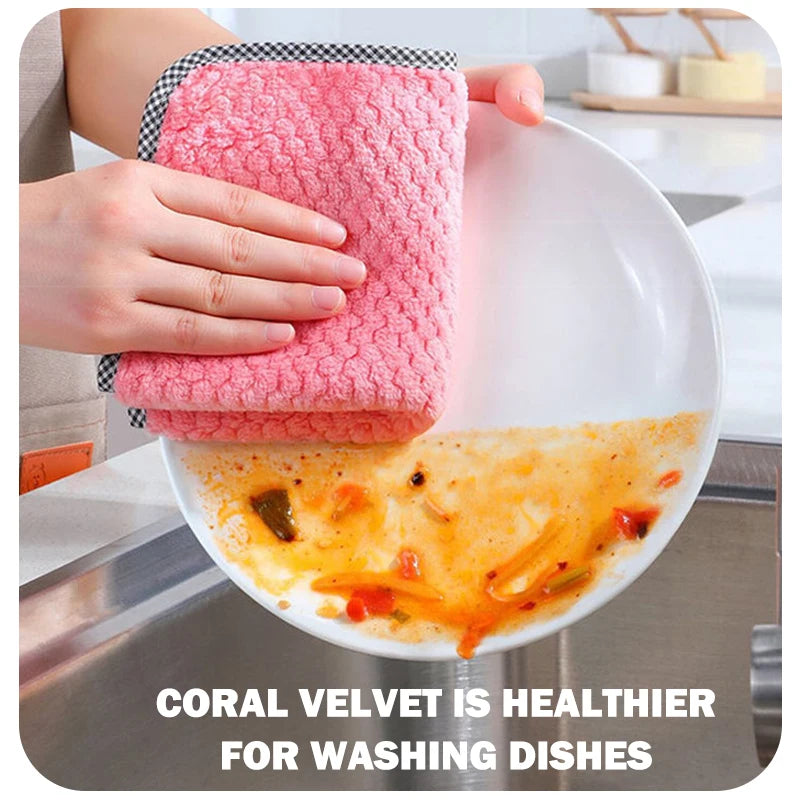 Home Kitchen Daily Dish Towel Cloth Kitchen Rag Non-stick Oil Thickened Table Cleaning Cloths Double-layer Absorbent Microfiber