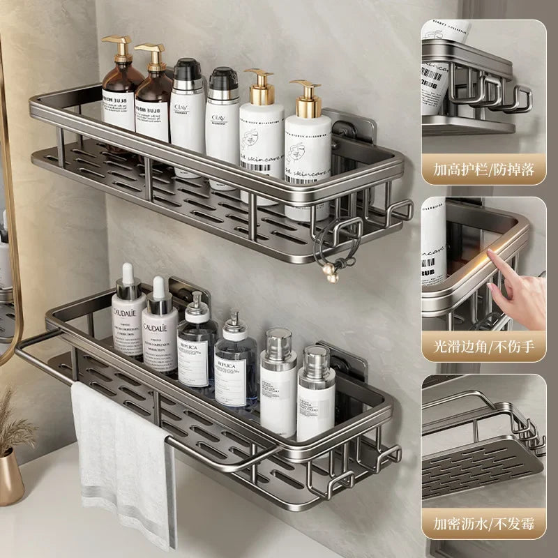 Bathroom Storage Wall Mount Shampoo Makeup Storage Holder Bathroom Accessories No Drilling Wall Shelf Shower Holder for WC