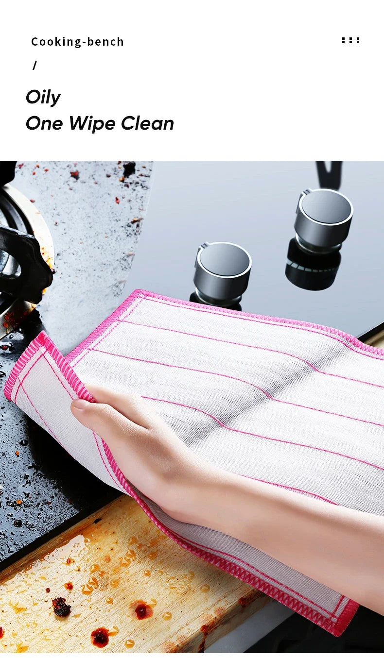 2Pcs Kitchen Towels Cotton Dishcloth Super Absorbent Non-stick Oil Reusable Cleaning Cloth Kitchen Daily Dish Towels