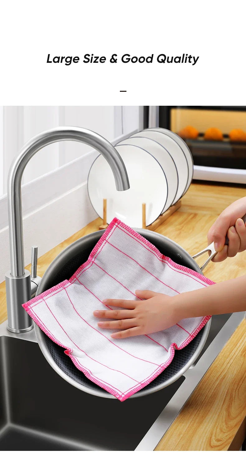 2Pcs Kitchen Towels Cotton Dishcloth Super Absorbent Non-stick Oil Reusable Cleaning Cloth Kitchen Daily Dish Towels