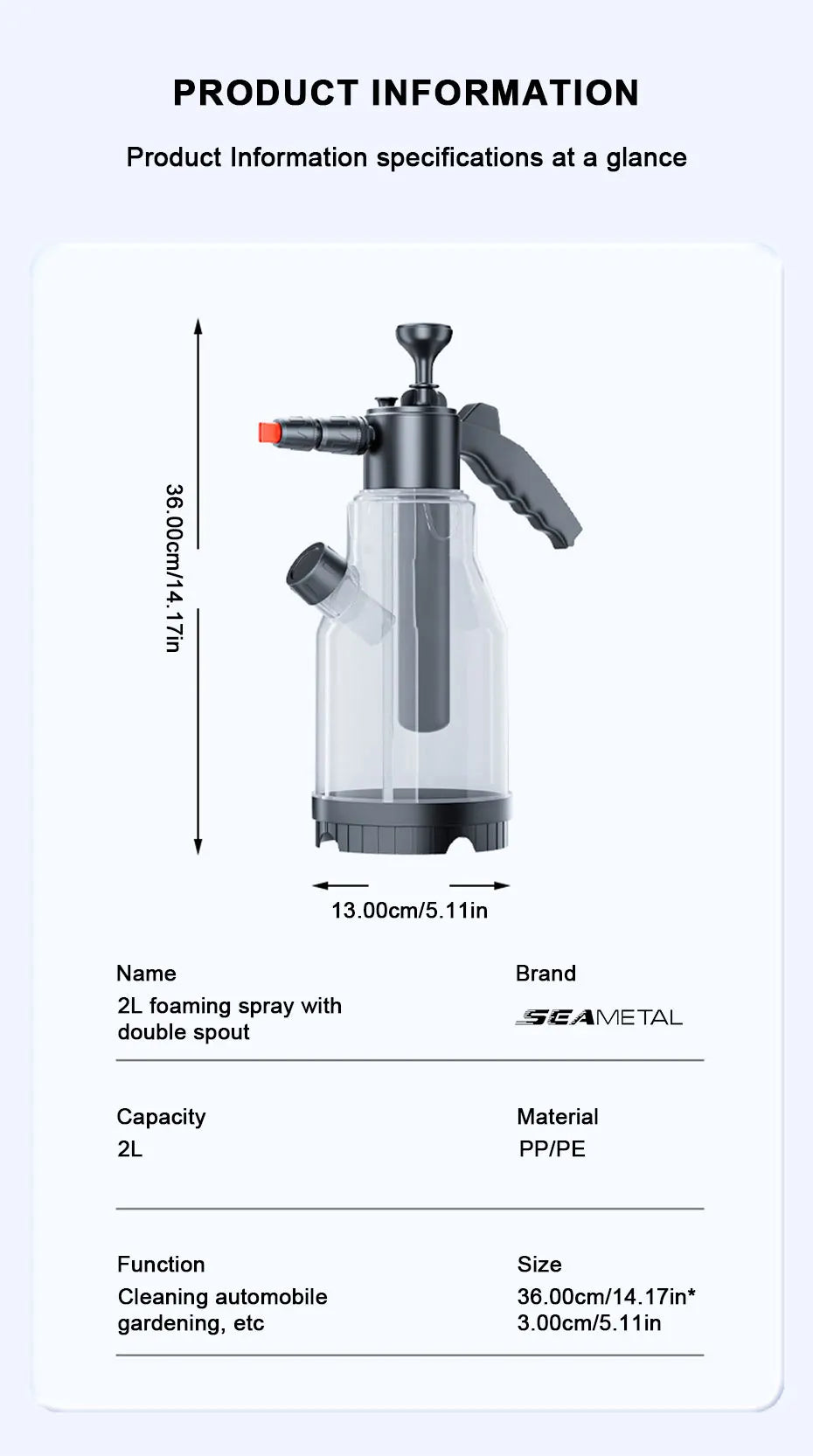 SEAMETAL 2L Pneumatic Foam Sprayer Side Opening Upgraded Hand Pump Snow Foam Car Wash Spray Thicken Bottle Car Cleaning Tools