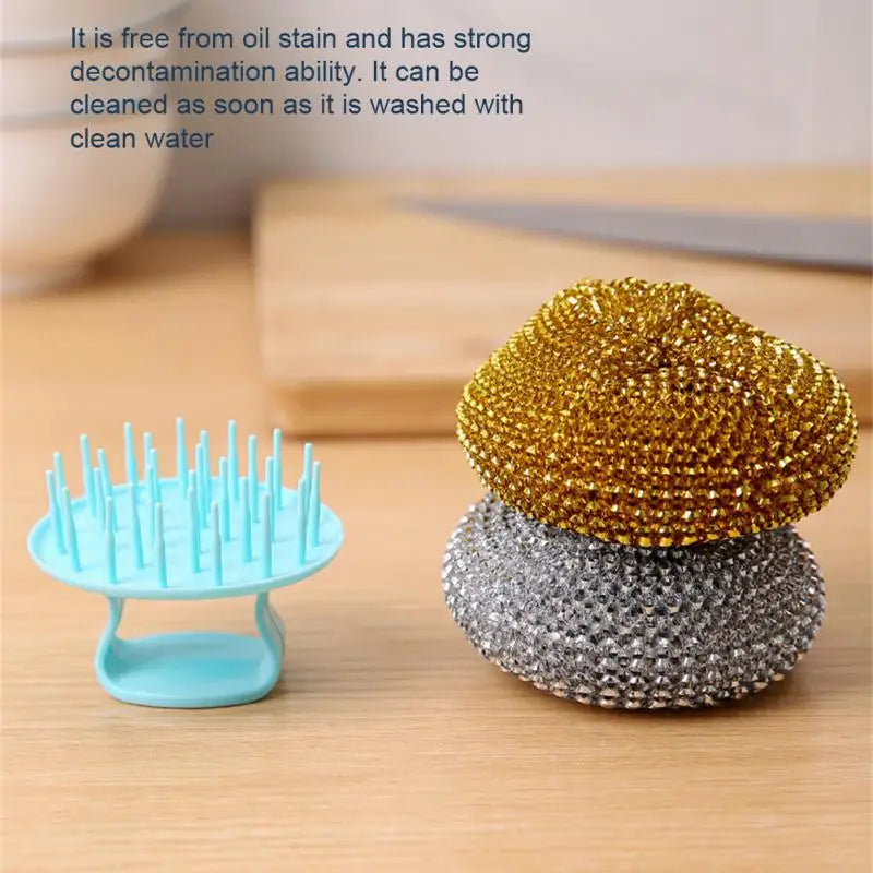 Kitchen Cleaning Brush Long Handle Cleaing Brush Dishwashing Brush Household Stainless Steel Wire Ball Kitchen Accessories