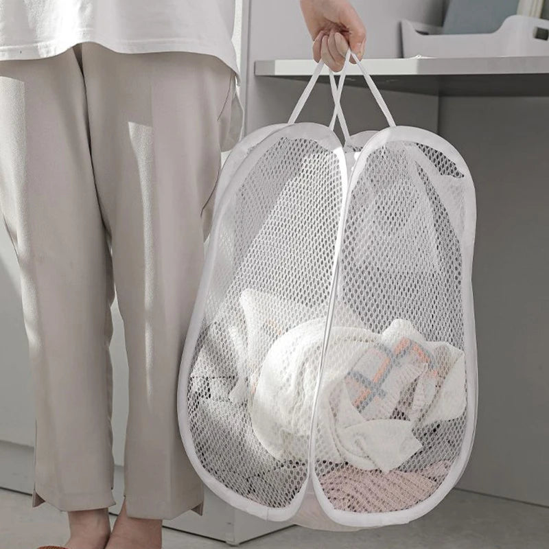 Folding Dirty Laundry Sorting Basket Washing Frame Bathroom Cloth Mesh Storage Bag Frame Bucket Laundry Organizers Storage Pouch