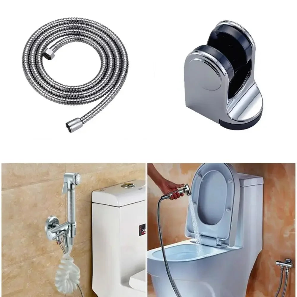 Stainless Steel Handheld Toilet Bidets Sprayer Set Wall Bracket Hand Bidet Faucet for Bathroom Toilet Shower Head Self Cleaning