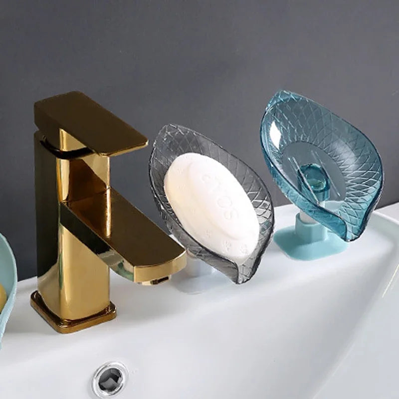 Bathroom Soap Holder Leaf Shape Dish Soap Kitchen Sponge Soap Box Storage Non-slip Drain Soaps Case Bathroom accessorie