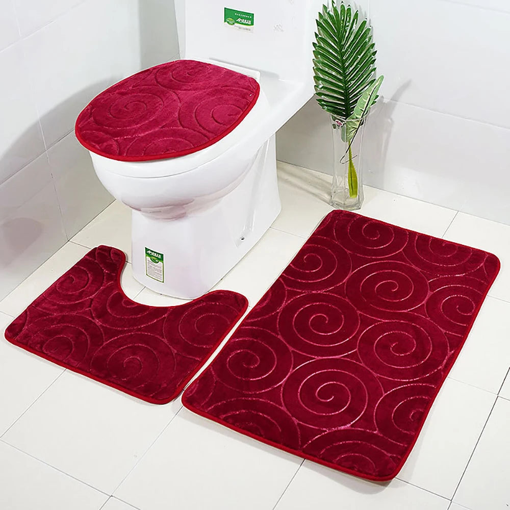 Set of 3 Bathroom Bath Mat Set Soft Non Slip 2PCS Cobblestone Mat Bathroom Rug Absorbent Shower Carpets Toilet Lid Cover Floor