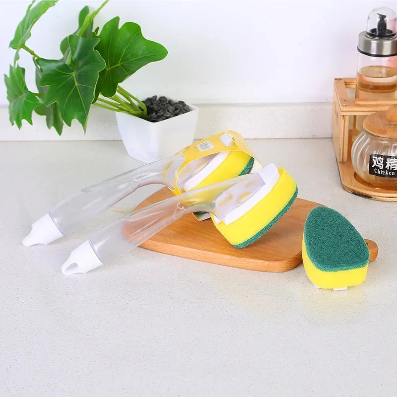 Sponge Cleaning Brush Set Soap Dispenser 1 Dishwashing Handle 2 Replace Head Kitchen Purifier Tool Cleaning Supplies Karcher Sc4