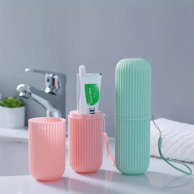 Portable Travel Toothbrush Box With Mouthwash Cup Convenient Brushing Cup And Toothwash Tooth Cylinder For Bathroom Essentials