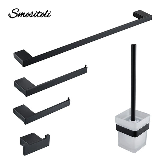 Bathroom Accessories Hardware Set Matte Black SUS304 Stainless Steel Paper Holder Toothbrush Holder Towel Bar Bath Shelves