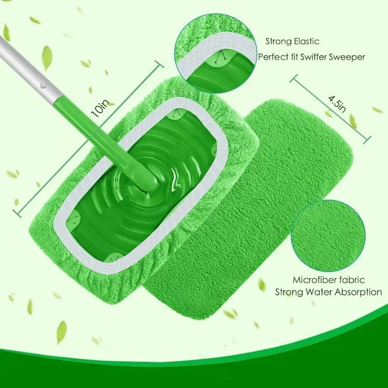 Sweeper Wet & Dry Cleaning Cloths Reusable Microfiber Mop Pads Green Furniture Flooring Mop Head Replacement Washable Rag Towel