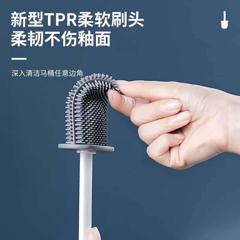 Silicone Toilet Brush Cleaning Brush Flat Head Flexible Wall Mounted Toilet Bowl Cleaner Brush Holder Set for WC Bathroom