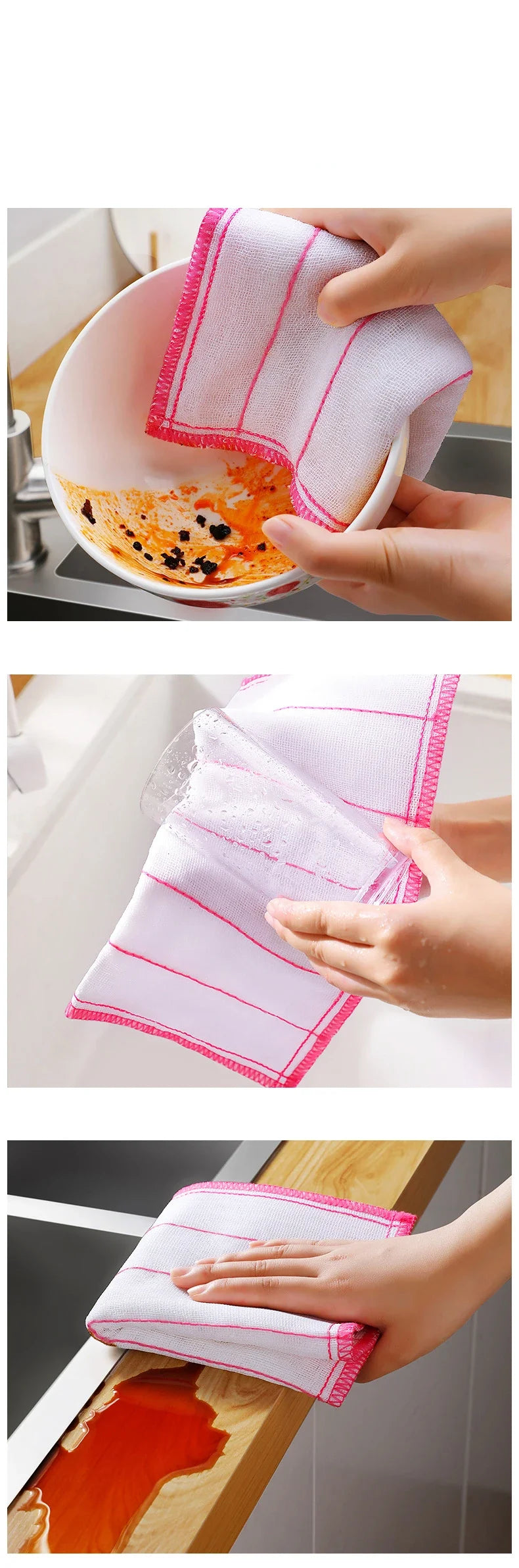 2Pcs Kitchen Towels Cotton Dishcloth Super Absorbent Non-stick Oil Reusable Cleaning Cloth Kitchen Daily Dish Towels