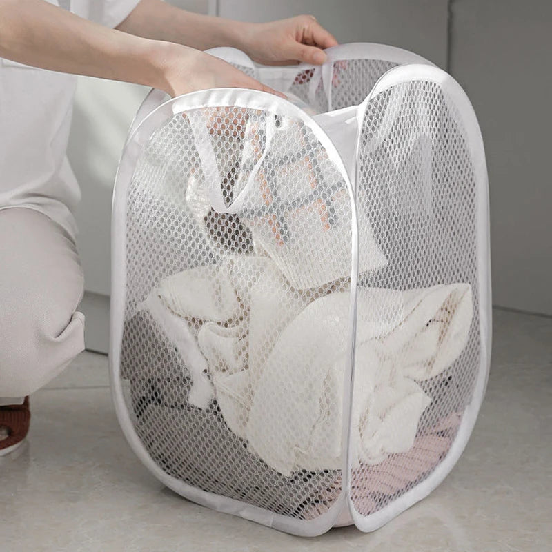 Folding Dirty Laundry Sorting Basket Washing Frame Bathroom Cloth Mesh Storage Bag Frame Bucket Laundry Organizers Storage Pouch