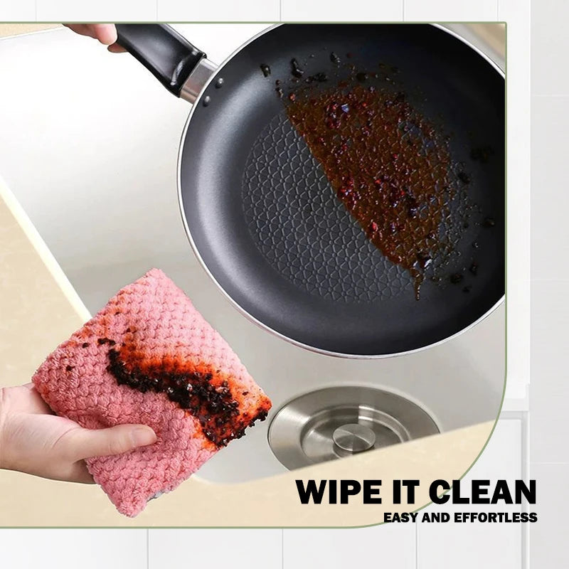 Home Kitchen Daily Dish Towel Cloth Kitchen Rag Non-stick Oil Thickened Table Cleaning Cloths Double-layer Absorbent Microfiber