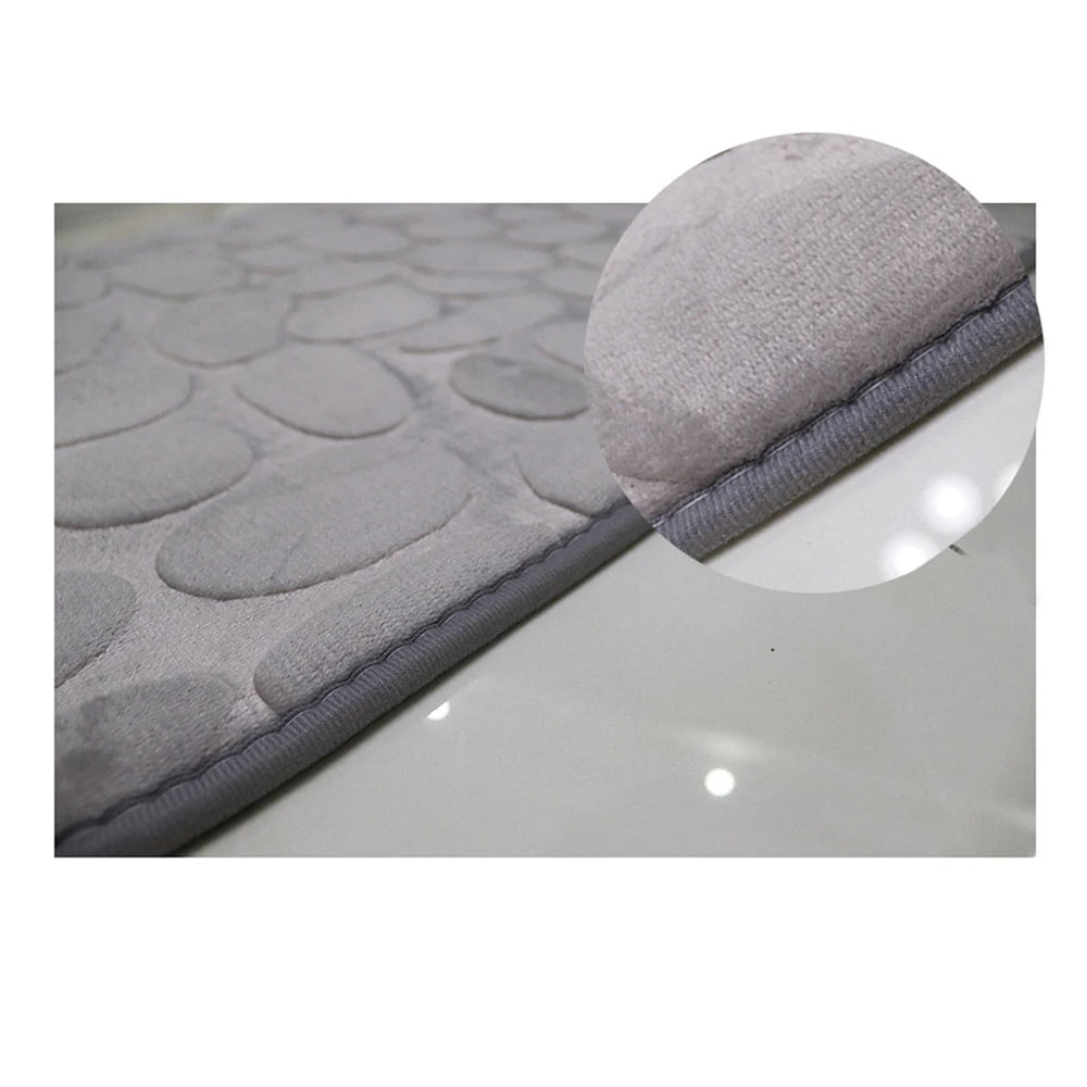 Set of 3 Bathroom Bath Mat Set Soft Non Slip 2PCS Cobblestone Mat Bathroom Rug Absorbent Shower Carpets Toilet Lid Cover Floor