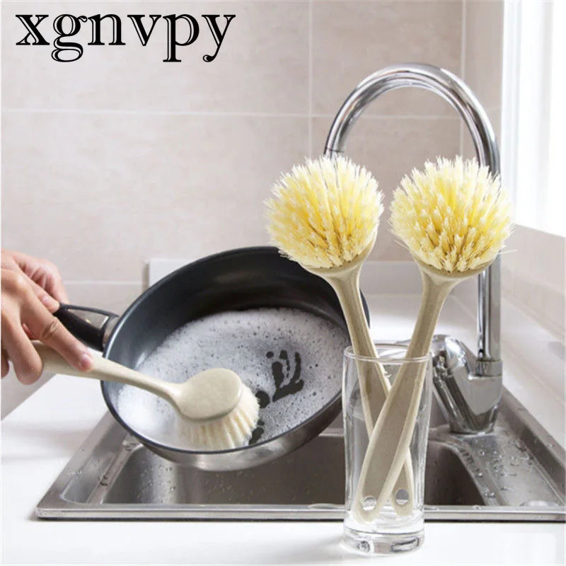 xgnvpy Long Handle Cleaning Brush Multifunctional Pan Pot Sink Dish Bowl Washing Tool Stain Removal Kitchen Utility