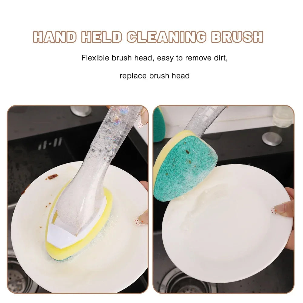 Sponge Cleaning Brush Set Soap Dispenser 1 Dishwashing Handle 2 Replace Head Kitchen Purifier Tool Cleaning Supplies Karcher Sc4