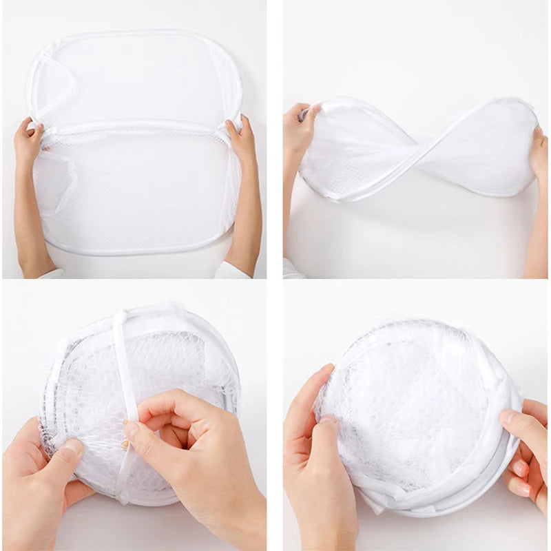 Folding Dirty Laundry Sorting Basket Washing Frame Bathroom Cloth Mesh Storage Bag Frame Bucket Laundry Organizers Storage Pouch